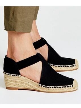 Tory Burch Sandals Black Catalina Wedge Espadrilles - Size 9.5